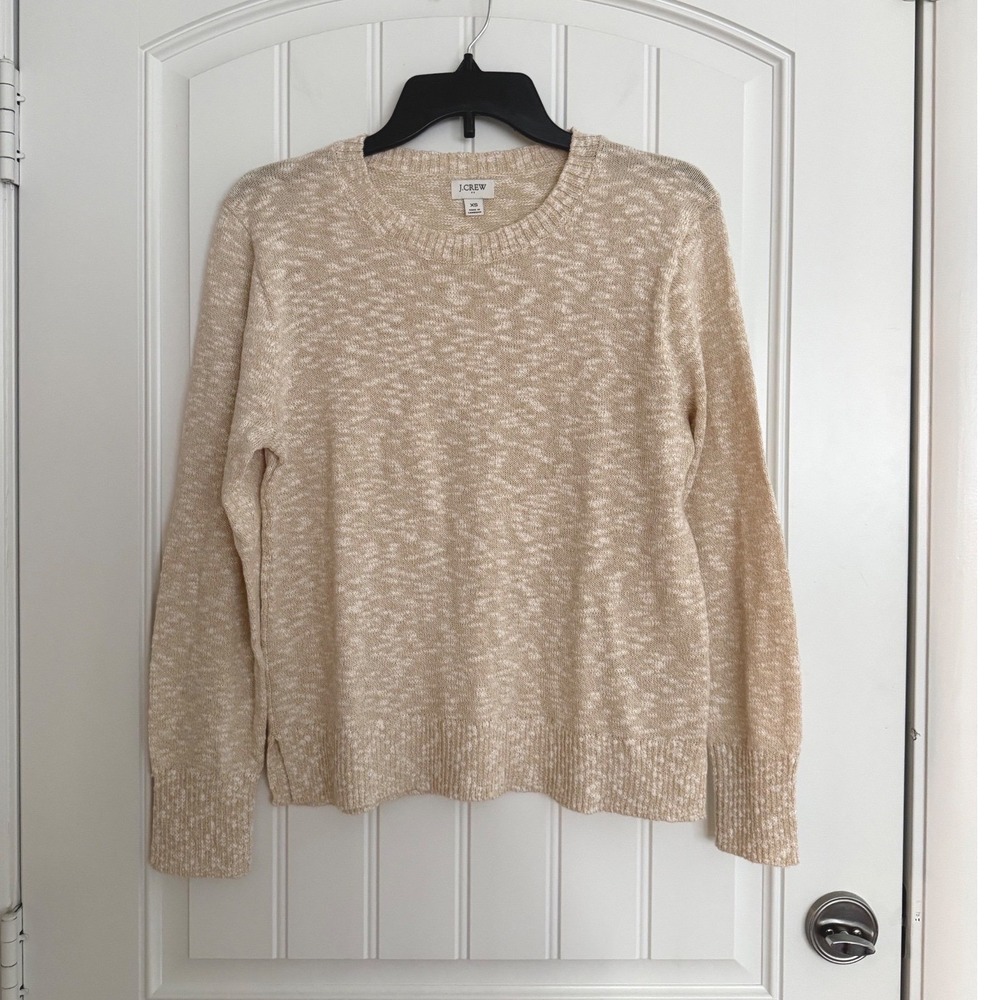 J Crew Factory Women's XS Tan White Marled Knit Crewneck Sweater Pullover